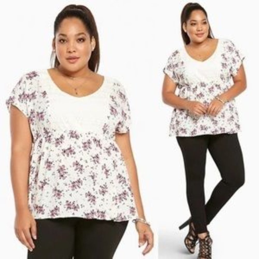 Torrid Gauze Lace Inset Floral Top